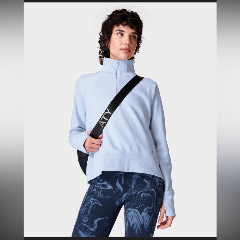Sweaty Betty Revive Relaxed Ice Blue Half-Zip Sweatshirt